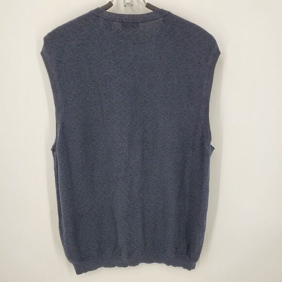 IZOD Navy Blue Knit Mens Linen Blend Sweater Vest With Zig-Zag Pattern Size L - Picture 7 of 7